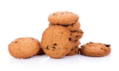 Chocolate chip cookie on white background