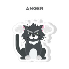 Angry cat sticker. Isolated cute sticker on white background.