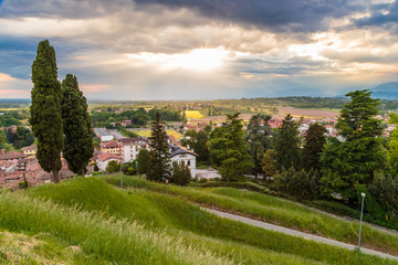 Fototapeta premium Evening storm over the medieval village