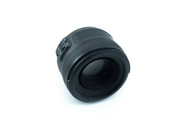 Camera lens isolated on white background. portrait lens.