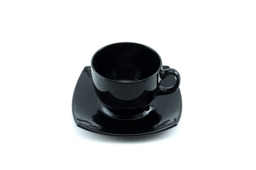 Black tea cup isolated on white background.
