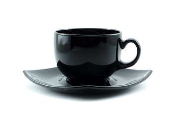 Black tea cup isolated on white background.