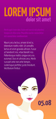 Design template with face of a beautiful woman with long hair