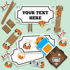 Fototapeta premium Workers attach labels. View from above. Vector illustration.
