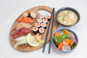 A Big Nigiri Set Served with soup and salad