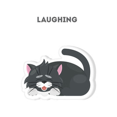 Laughing cat sticker. Isolated cute emoji on white background.