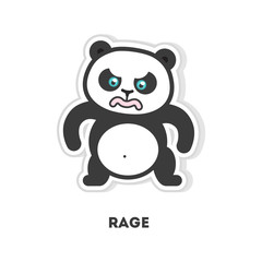 Super angry panda sticker. Isolated cute sticker on white background.