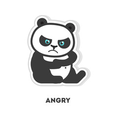 Angry panda sticker. Isolated cute sticker on white background.