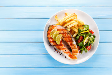Griled salmon with french fries