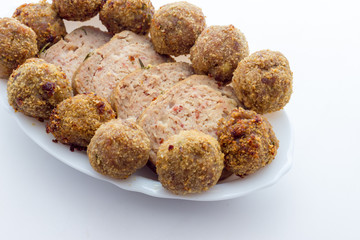 Fried meat meatballs in oil