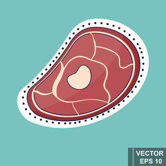 Steak. Fast food. Tasty food. Meat. Sticker. For your design.