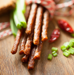 Fresh kabanos sausages and onion 