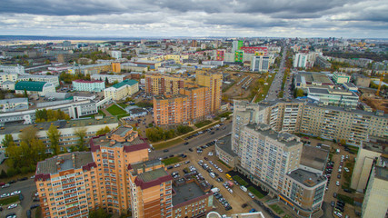 Obraz premium Typical city of Russia at sunset in center. Aerial view