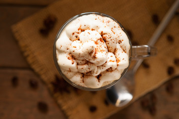 Glass of cup coffee with cream