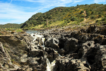 Pulo do Lubo waterfall at Guadiana river valley natural park in Alentejo Portugal