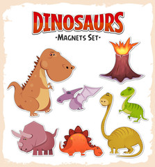 Dinosaurs Magnets And Stickers Set