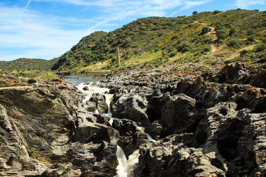 Pulo do Lubo waterfall at Guadiana river valley natural park in Alentejo Portugal