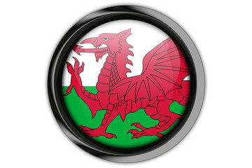 Wales flag in the button pin Isolated on White Background
