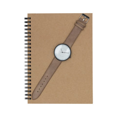 notebook and wristwatch isolated on white background - clipping paths