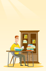 Student reading book vector illustration.