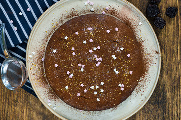 Chocolate brownie cake with prunes