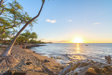 Amazing sunset in a Hawaiian beach