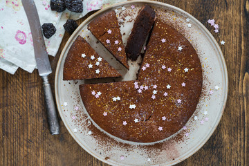 Chocolate brownie cake with prunes