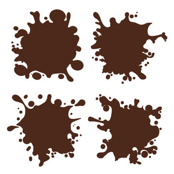 Chocolate splash shapes vector illustration. Brown choco splotch set isolated on white background