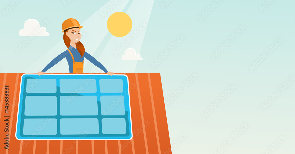 Poster constructor installing solar panel.