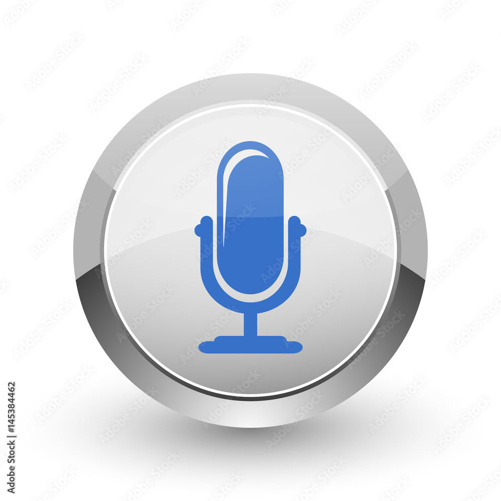 Poster microphone chrome border web and smartphone apps design round glossy icon.