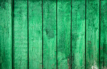 Green wood background texture. Old rural wooden fence background.