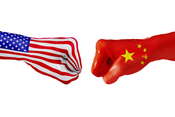 USA and China flag. Concept fight, business competition, conflict or sporting events