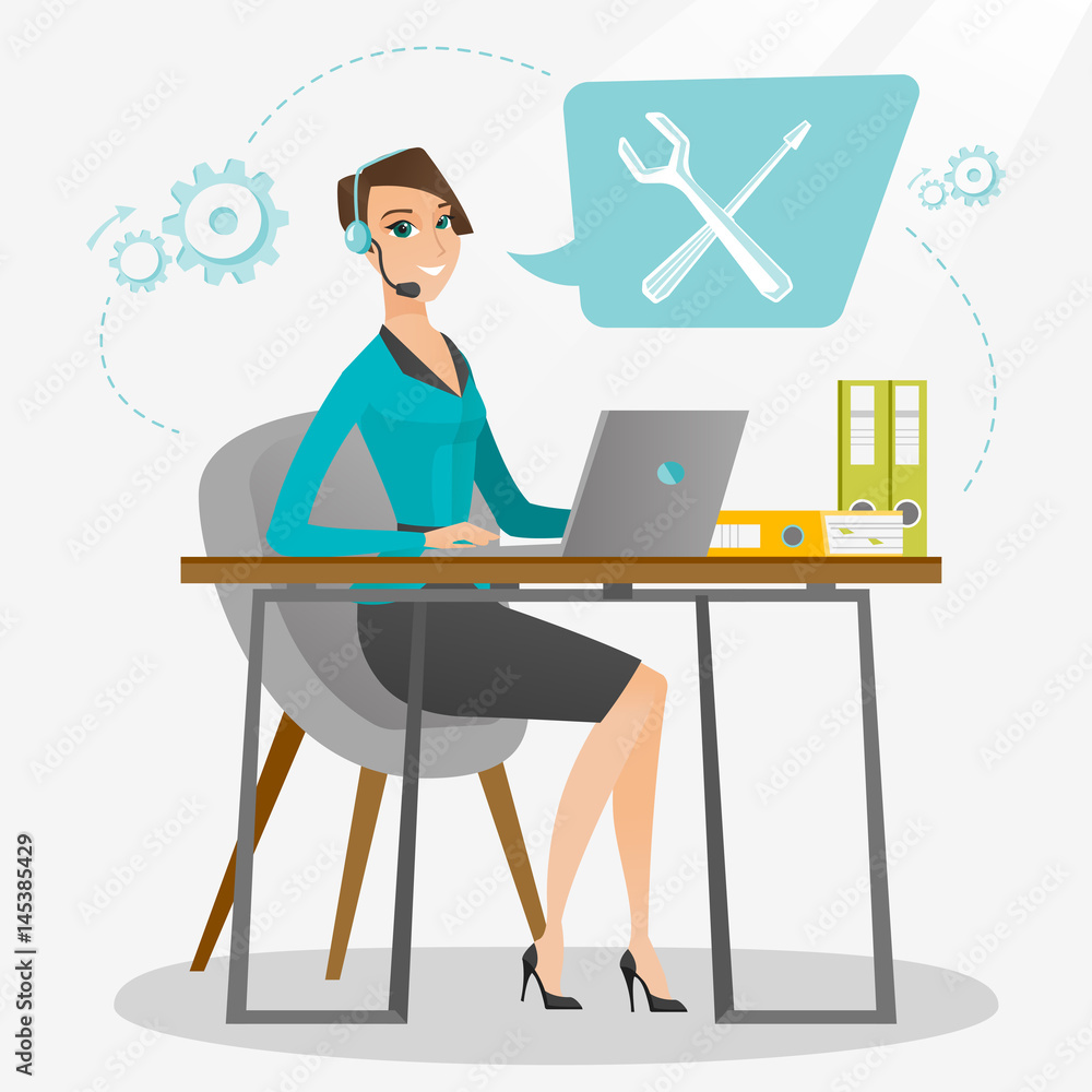 Poster technical support operator vector illustration.
