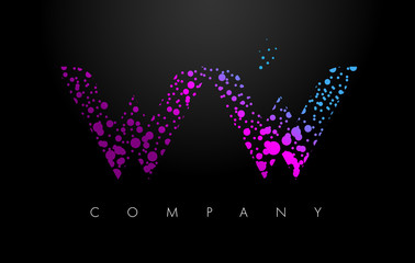 WW W Letter Logo with Purple Particles and Bubble Dots