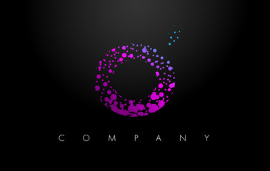 O Letter Logo with Purple Particles and Bubble Dots