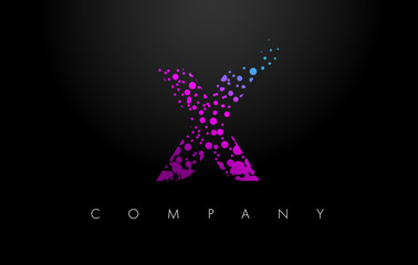 X Letter Logo with Purple Particles and Bubble Dots