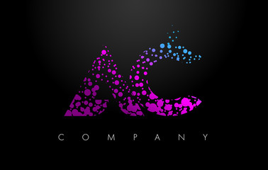 AC A C Letter Logo with Purple Particles and Bubble Dots