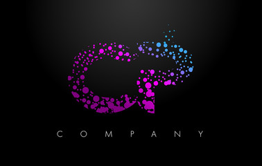 CP C P Letter Logo with Purple Particles and Bubble Dots