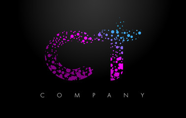 CT C T Letter Logo with Purple Particles and Bubble Dots