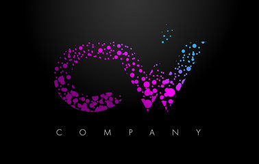 CW C W Letter Logo with Purple Particles and Bubble Dots