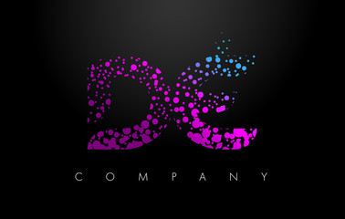 DE D E Letter Logo with Purple Particles and Bubble Dots