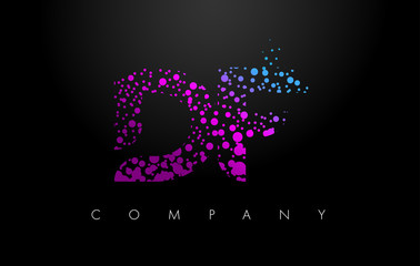 DF D F Letter Logo with Purple Particles and Bubble Dots