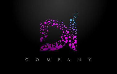 DI D I Letter Logo with Purple Particles and Bubble Dots