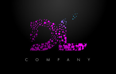 DL D L Letter Logo with Purple Particles and Bubble Dots