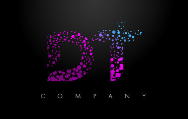 DT D T Letter Logo with Purple Particles and Bubble Dots