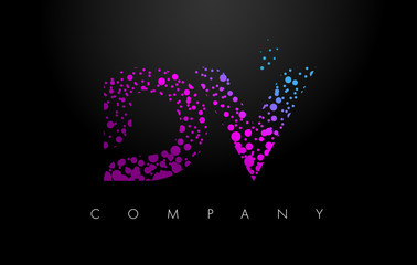 DV D V Letter Logo with Purple Particles and Bubble Dots