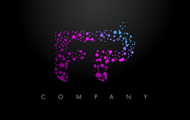 FP F P Letter Logo with Purple Particles and Bubble Dots