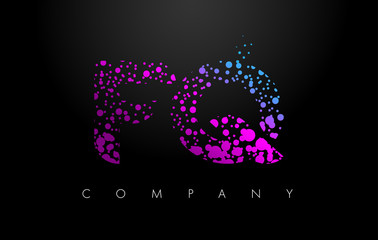 FQ F Q Letter Logo with Purple Particles and Bubble Dots