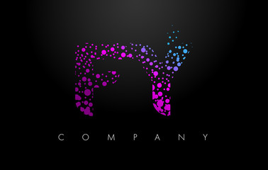 FY F Y Letter Logo with Purple Particles and Bubble Dots