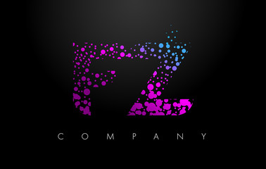 FZ F Z Letter Logo with Purple Particles and Bubble Dots